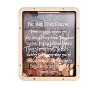 Pennies from Heaven Bank, Wooden Kids Piggy Bank, Paradise with Transparent Window, Coin Box Memorial Gift for Kids Family Friends Home Decor Wood Color Money Box