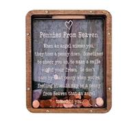 Pennies from Heaven Piggy Bank, Wooden Kids Piggy Money Pot, Paradise Smash Money Box with Transparent Window, Piggy Banks Memorial Gift for Kids Family Friends Home Decor Brown