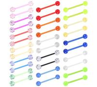Pennle 32PCS Tongue Bars Set 14G Glow-In-Dark Plastic Nipple - Acrylic Rubber Neon Glitter Clear Piercing Jewelry, 16mm 1.6mm Straight Barbell for Women & Men Stylish Modification Surgery