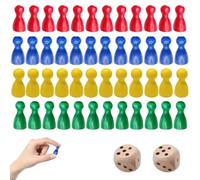 Pennle 50 Pcs Wooden Pawns Board Game Pieces Multicolor Pawns Board Game Pawns Replacement with 2pcs Dice Ideal for Tabletop Markers Chess Pieces Flight Chess and Other Gaming Accessories