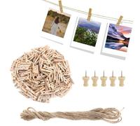 Pennle Mini Wooden Pegs, 150 Pcs Mini Pegs for Photos, Natural Small Wooden Pegs for Hanging Photos, Tiny Wooden Pegs with 10M String Jute for Decorative Photo Wall, Craft and Arts, Events, Weddings & Party