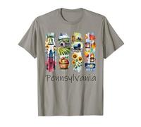 Pennsylvania Brushstroke Liberty Bell Apples Sunflowers T-Shirt