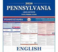 Pennsylvania Labor Law Poster State, Federal, OSHA Compliant, 2026 All-in-One 24x36 inch UV Waterproof Laminated (English)