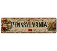PENNSYLVANIA Metal Tin Sign | Amish Heritage Wall Art with Liberty Bell & Wheat | 4x16 Inch Vintage Aluminum Decor