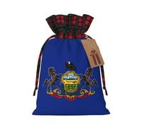 Pennsylvania State Flag Print Festive Plaid Gift Bag, Candy Bag, Drawstring Burlap Pouch For Holiday Presents Favor-M