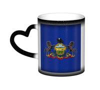Pennsylvania State Flag Print Mystical Color Changing Mug, Black to White Thermal Mug for Coffee Tea Home Office