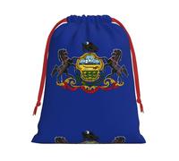 Pennsylvania State Flag Print Santa Sack Drawstring Bags For Presents, Reusable Plush Holiday Fabric Gift Bags- L Size