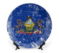 Pennsylvania State Flag Printed Bone China Decorative Plate Ceramic Decorative Plate with Display Stand for Home Wall Decor