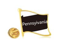 Pennsylvania USA Map Outline Golden Metal Flag Lapel Pin Badge