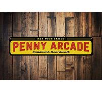 Penny Arcade Sign Personalized Boardwalk Location Name Gift Custom Test Your Skills Games Beach House Decormetal Tin Sign 8X12 Inch