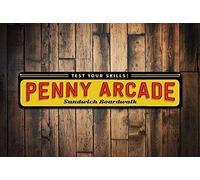 Penny Arcade Sign Personalized Boardwalk Location Name Gift Custom Test Your Skills Games Outdoor Street Sign/Subway Sign 4x16 inch
