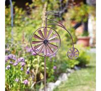 Penny Farthing Wind Spinner with Solar Powered LED Lights - Weather Resistant Bronze Effect Outdoor Garden Light Up Illuminated Bicycle Ornament Summer Decoration - Measures H160 x W51 x D7cm