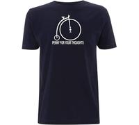 Penny Farthing t Shirt Bike Cycling Penny for Your Thoughts Retro tee Navy Blue(Medium)
