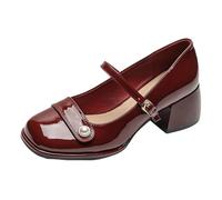 Penny Loafers for Women,Women's Mary Jane Shoes,Mary Jane Shoes for Heels,Business Formal Loafers,Simple Design,Buckle Strap,Comfortable,Closed Toe,Shallow Mouth,for Wedding Red