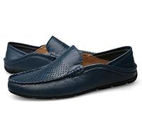 Penny Loafers Mens Shoes Leather Handmade Moccasins Comfy Breathable Slip On Driving Deck Shoes Blue 8 UK