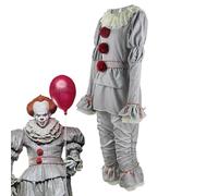 Penny-wise Cosplay Clown Costume - Adult Halloween Costume - Light Gray Clown Back To Soul Set (Size Runs Small, Recommend Going Up 1-2 Sizes)