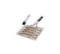 penobon Fish Grilling Basket, Folding Portable Stainless Steel BBQ Grill Basket for Fish Vegetables Shrimp with Removable Handle, Come with Basting