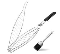 Penobon Stainless Steel Fish BBQ Grill Basket with Removable Handle, Fish-Shaped, 36*15*2.5cm, 0.55kg