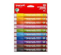 PENOL Whiteboard Marker Set - 850, 10 Pack Coloured Chisel Tip Whiteboard Markers with 2-5mm, Quick-Dry & Low-Odour Ink, with Nordic Swan Ecolabel - Ideal for School & Office Use