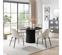 Penrose Black Round Dining Table & 4 Beaumont Chairs FurnitureboxUK Cream One Size