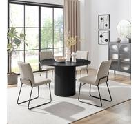 Penrose Black Round Dining Table & 4 Halleyy Chairs FurnitureboxUK Light Grey One Size