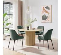 Penrose Oak Effect Round Dining Table & 4 Beaumont Chairs FurnitureboxUK Green One Size