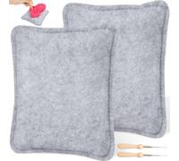 PENRUNKA 2 Pack 20.5x25cm Gray Felting Mats with 2 Wooden Felting Needles, Natural Wool Felting Pad Kit for Beginners Adults, DIY Needle Felting Supplies, Craft Tools for Wet & Dry Felting Projects