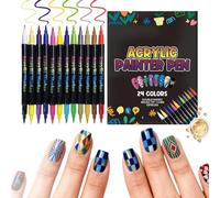 Pens Set - Ended Acrylic 12 Piece 24 Colors | 3D Nail Polish Markers Quick Dry Drawing Detailing Tools | Creative Manicure Design Kit For Home Salon Practice DIY Styling And Daily Naiil
