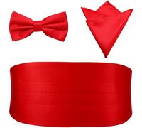 PenSee Formal Red Pre-tied Bow Tie & Pocket Square & Cummerbund Set