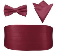 PenSee Formal Wine Red Pre-tied Bow Tie & Pocket Square & Cummerbund Set