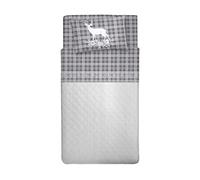 PENSIERI DELICATI 100% Cotton Bed Set 1 and Half Bed Sheet Set 120 x 200 Including Bottom Sheet, Top and 1 Pillowcase, Made in Italy, Grey Deer Tartan Pattern
