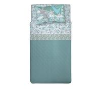 PENSIERI DELICATI 100% Cotton Double Bed Set, 120 x 200 cm, Includes Bottom Sheet, Top and 1 Pillowcase, Made in Italy, Green Navy Pattern