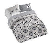 PENSIERI DELICATI 100% Cotton Double Duvet Cover Set, Complete with 250 x 200 cm Bag and 2 Pillowcases 52 x 82 cm, Made in Italy, Duvet Cover Machine Washable At 40 Degrees, Grey Football Design