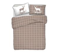 PENSIERI DELICATI 100% Cotton Double Duvet Cover Set, Complete with 250 x 200 cm Bag and 2 Pillowcases 52 x 82 cm, Made in Italy, Duvet Cover Machine Washable At 40 Degrees, Beige Tartan Pattern