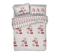 PENSIERI DELICATI 100% Cotton Double Duvet Cover Set, Complete with 250 x 200 cm Bag and 2 Pillowcases 52 x 82 cm, Made in Italy, Duvet Cover Machine Washable At 40 Degrees, Red Reindeer Design