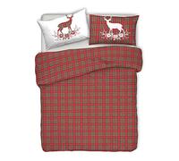 PENSIERI DELICATI 100% Cotton Double Duvet Cover Set, Complete with 250 x 200 cm Bag and 2 Pillowcases 52 x 82 cm, Made in Italy, Duvet Cover Machine Washable At 40 Degrees, Red Tartan Design