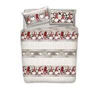 PENSIERI DELICATI 100% Cotton Double Duvet Cover Set, Complete with 250 x 200 cm Bag and 2 Pillowcases 52 x 82 cm, Made in Italy, Duvet Cover Machine Washable At 40 Degrees, Red Gnome Design
