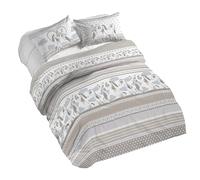 PENSIERI DELICATI 100% Cotton Double Duvet Cover Set, Complete with 250 x 200 cm Sleeping Bag and 2 Pillowcases 52 x 82 cm, Made in Italy, Duvet Cover Machine Washable At 40 Degrees, Baubau Beige