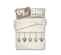 PENSIERI DELICATI 100% Cotton Double Duvet Cover Set, Complete with 250 x 200 cm Sleeping Bag and 2 Pillowcases 52 x 82 cm, Made in Italy, Duvet Cover Machine Washable at 30 Degrees, Hanging Heart