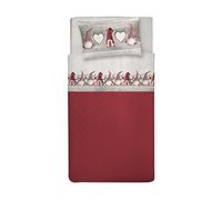 PENSIERI DELICATI 100% Cotton Flannel Double Duvet Cover Set, 250 x 200 cm Bag and Pillowcase 52 x 82 cm, Made in Italy, Duvet Cover Machine Washable at 40 °, Red Gnome Design
