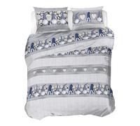 PENSIERI DELICATI 100% Cotton Flannel Double Duvet Cover Set, 250 x 200 cm Bag and Pillowcase 52 x 82 cm, Made in Italy, Machine Washable at 40 Degrees, Blue Gnome Pattern
