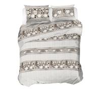 PENSIERI DELICATI 100% Cotton Flannel Double Duvet Cover Set, 250 x 200 cm Bag and Pillowcase 52 x 82 cm, Made in Italy, Machine Washable at 40 Degrees, Beige Gnome Pattern