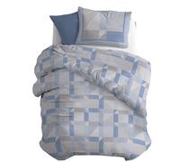 PENSIERI DELICATI 100% Cotton Flannelette Single Duvet Cover Set, 155 x 200 cm Bag and Pillowcase 52 x 82 cm, Made in Italy, Duvet Cover Machine Washable at 40 Degrees, Blue Athens Pattern
