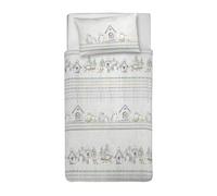 PENSIERI DELICATI 100% Cotton Single Duvet Cover Set, 155 x 200 cm and 1 Pillowcase 52 x 82 cm, Made in Italy, Duvet Cover Machine Washable At 40 Degrees, Green Owls Design