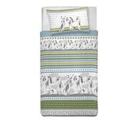 PENSIERI DELICATI 100% Cotton Single Duvet Cover Set, 155 x 200 cm and 1 Pillowcase 52 x 82 cm, Made in Italy, Duvet Cover Machine Washable At 40 Degrees, Baubau Green Design