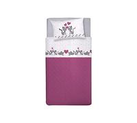 PENSIERI DELICATI 3/4 Bed Sheet Set, 100% Cotton, 120 x 200 cm 3/4 Bed Sheet Set, Includes Bottom Sheet, Top Sheet and 1 Pillowcase, Made in Italy, Pink Kittens Pattern
