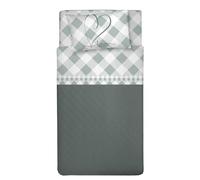 PENSIERI DELICATI 3/4 Bed Sheet Set, 100% Cotton, 120 x 200 cm 3/4 Bed Sheet Set, Includes Bottom Sheet, Top Sheet and 1 Pillowcase, Made in Italy, Green Lovely Check Pattern