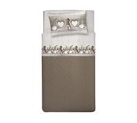 PENSIERI DELICATI 3/4 Bed Sheet Set, 100% Cotton, 120 x 200 cm, Includes Bottom Sheet, Top Sheet and 1 Pillowcase, Made in Italy, Beige Gnome Pattern