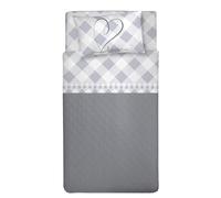 PENSIERI DELICATI 3/4 Bed Sheet Set, 100% Cotton, 120 x 200 cm, Includes Bottom Sheet, Top Sheet and 1 Pillowcase, Made in Italy, Grey Lovely Check Pattern