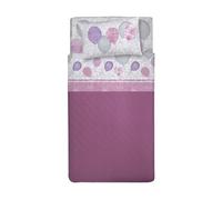 PENSIERI DELICATI 3/4 Bed Sheet Set, 100% Cotton, King (European), 120 x 200 cm, Includes Bottom Sheet, Top Sheet and 1 Pillowcase, Pink Balloons Pattern